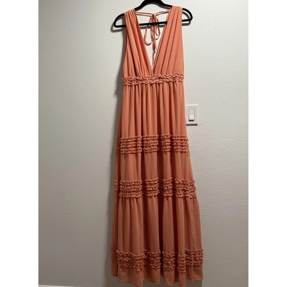 Lulus Dresses & Skirts - Lulu's Women's Maxi Adoring Effect Dress Size Medium Coral Ruffle Resortwear